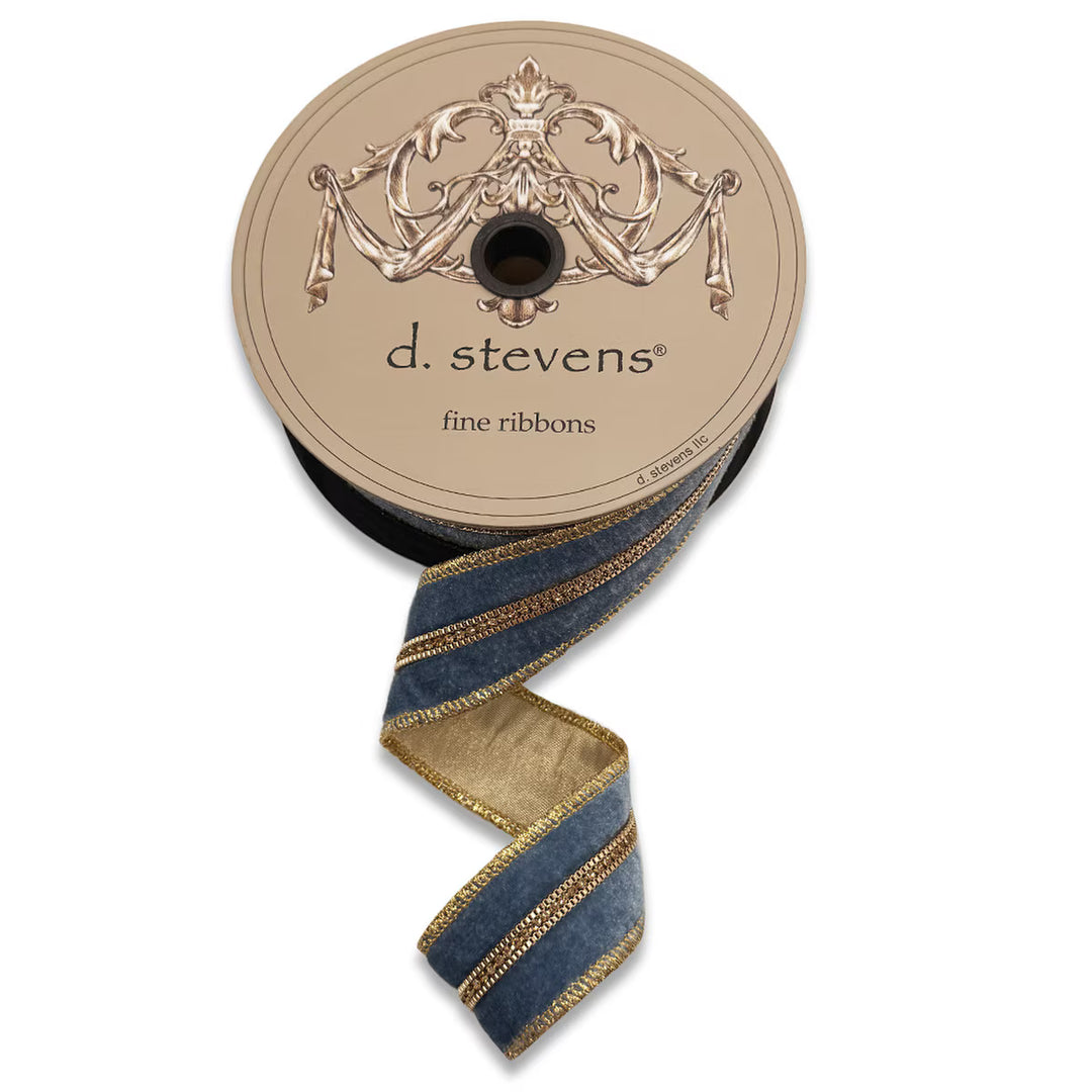 1.5" x 5yds Velvet Gold Bullion Edge Dusty Blue Ribbon-Home/Giftware-Kevin's Fine Outdoor Gear & Apparel