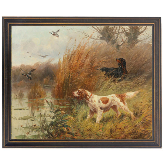 Vintage Hunting Dogs Framed Oil Reproduction-Home/Giftware-Flushing Ducks-Kevin's Fine Outdoor Gear & Apparel