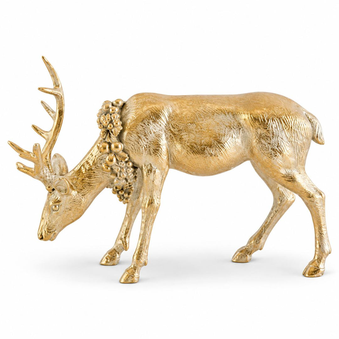 Antique Gold Polyresin Deer with Wreath-Home/Giftware-Kevin's Fine Outdoor Gear & Apparel