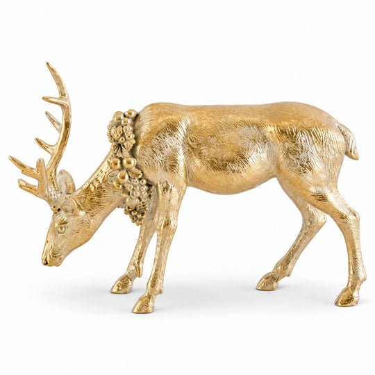 Antique Gold Polyresin Deer with Wreath-Home/Giftware-Kevin's Fine Outdoor Gear & Apparel