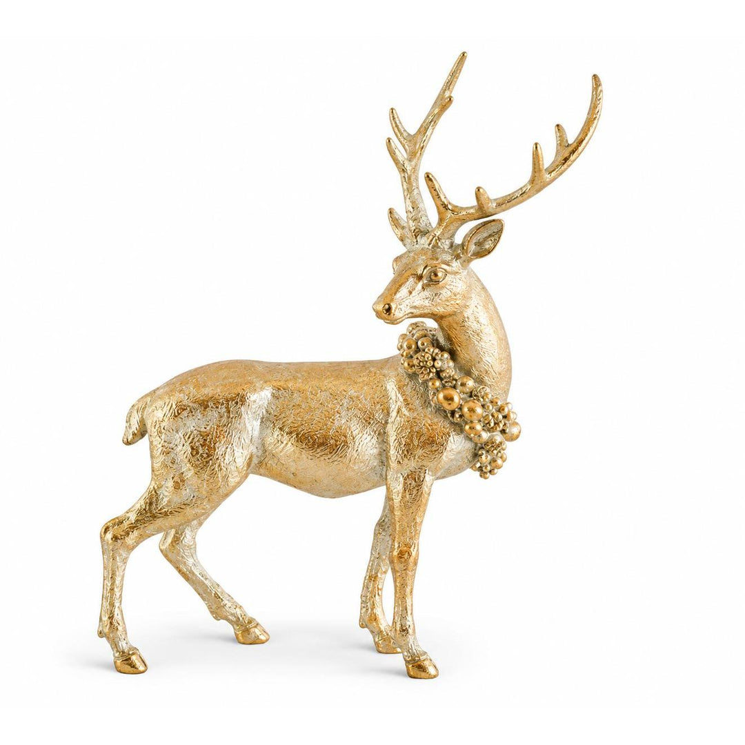 Antique Gold Polyresin Deer with Wreath-Home/Giftware-Kevin's Fine Outdoor Gear & Apparel