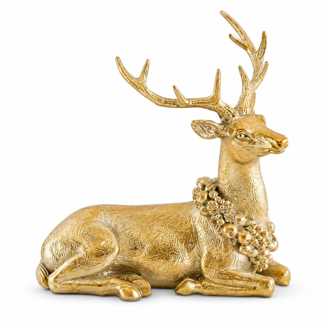 Antique Gold Polyresin Deer with Wreath-Home/Giftware-Kevin's Fine Outdoor Gear & Apparel