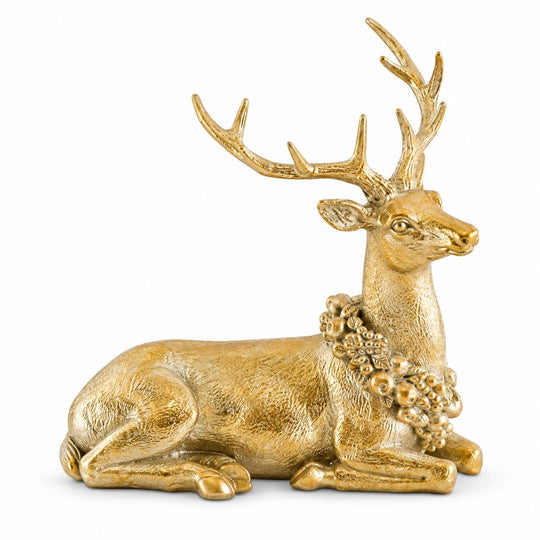Antique Gold Polyresin Deer with Wreath-Home/Giftware-Kevin's Fine Outdoor Gear & Apparel