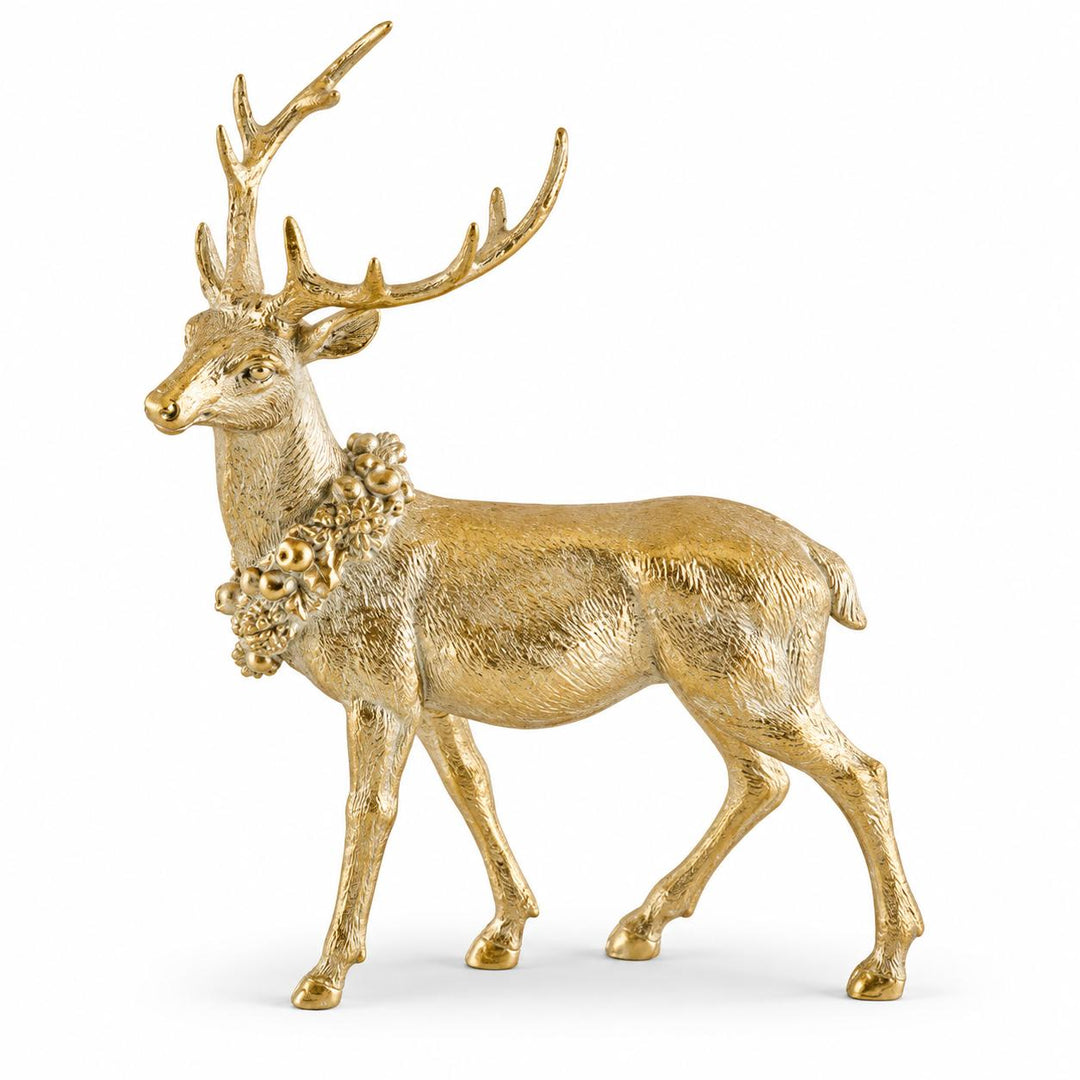 Antique Gold Polyresin Deer with Wreath-Home/Giftware-Kevin's Fine Outdoor Gear & Apparel