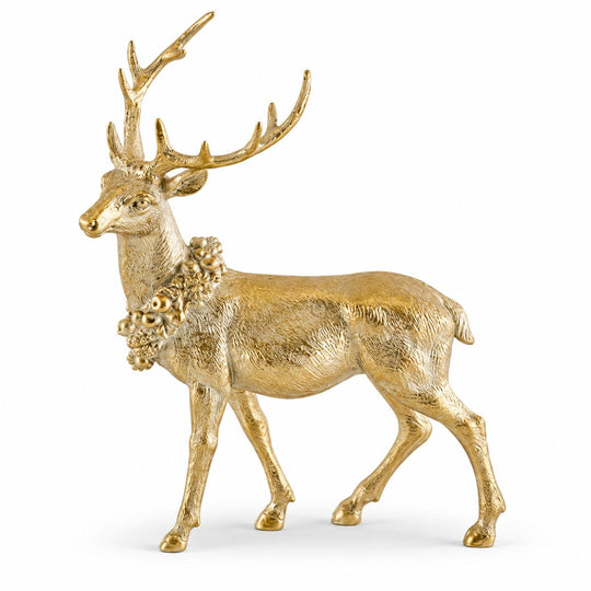 Antique Gold Polyresin Deer with Wreath-Home/Giftware-Kevin's Fine Outdoor Gear & Apparel