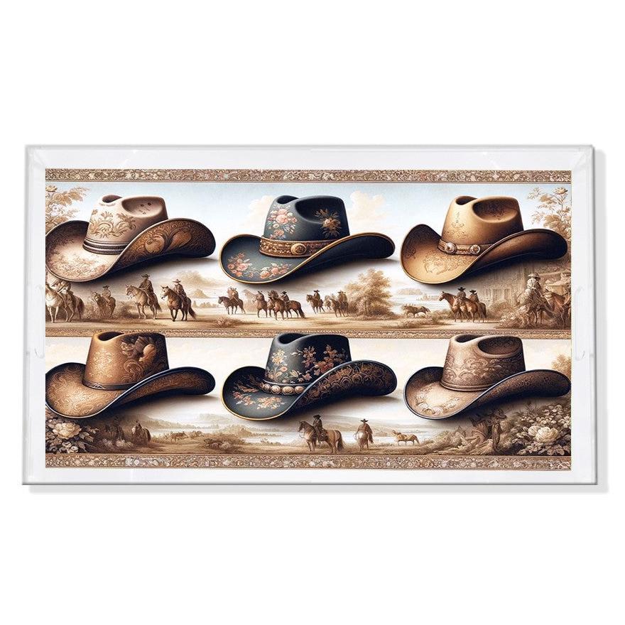 Stag Toile and Cowboy Landscape Rectangle Acrylic Vanity Trays-Home/Giftware-Cowboy Landscape Brown Blue Sky-Kevin's Fine Outdoor Gear & Apparel