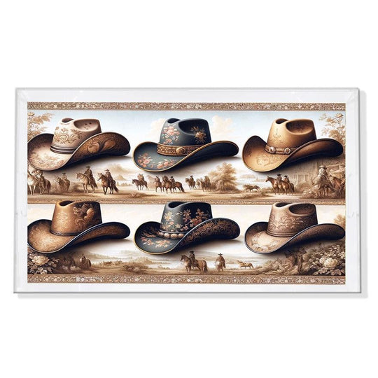 Stag Toile and Cowboy Landscape Rectangle Acrylic Vanity Trays-Home/Giftware-Cowboy Landscape Brown Blue Sky-Kevin's Fine Outdoor Gear & Apparel