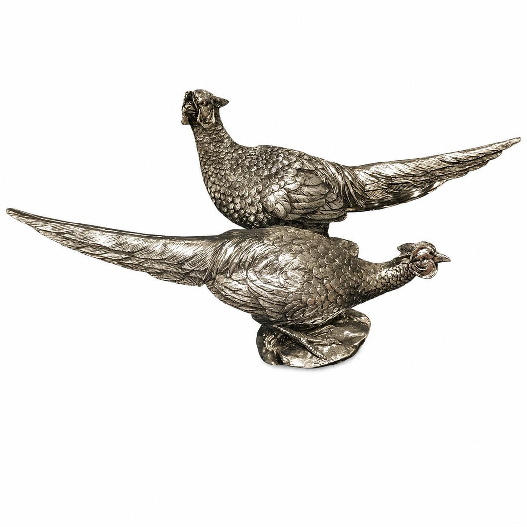 Antique Silver Resin Pheasant Pair-Home/Giftware-Kevin's Fine Outdoor Gear & Apparel