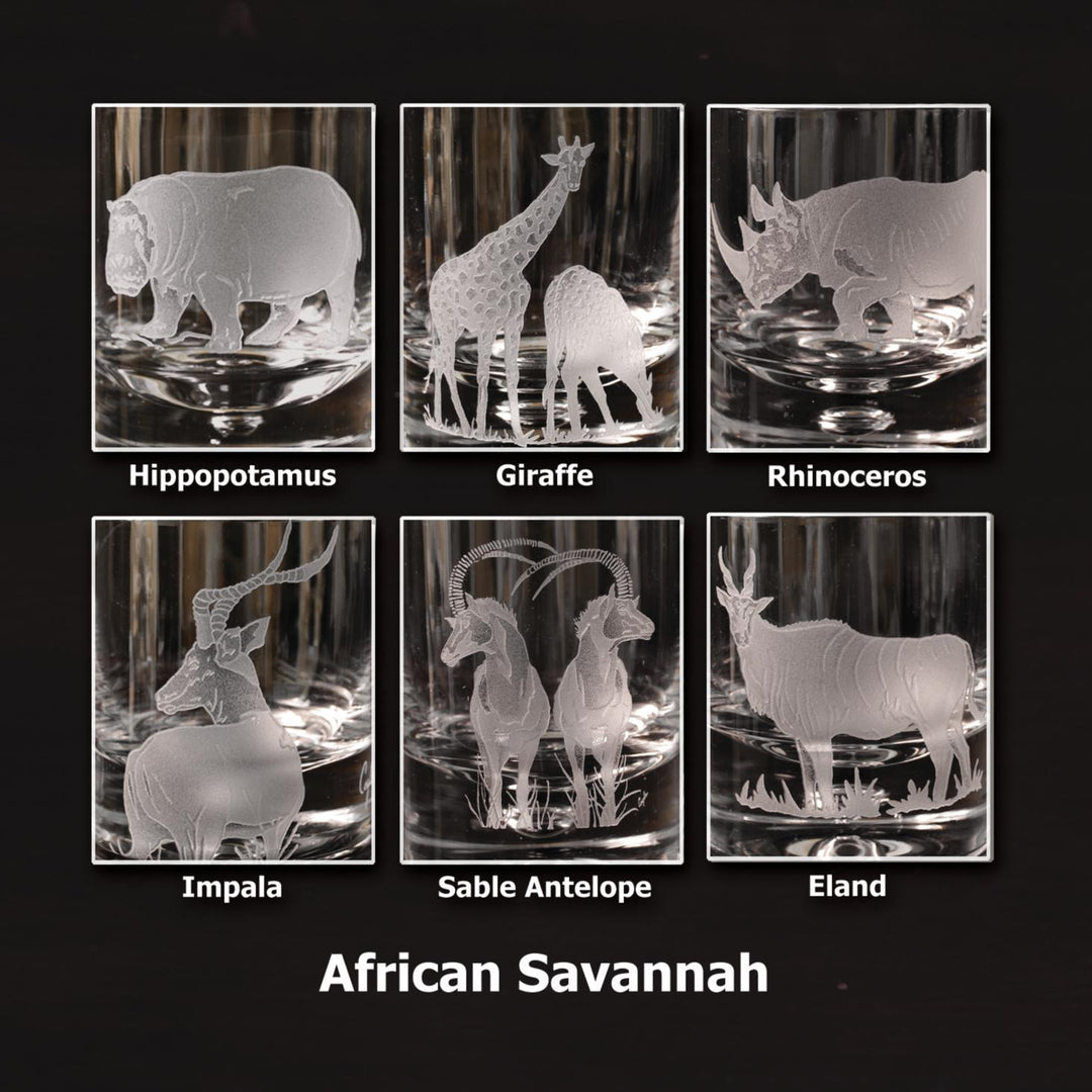 Kevin's Crystal African Theme 7 oz Champagne Glasses (Set of 6)-Home/Giftware-African Savannah-Kevin's Fine Outdoor Gear & Apparel
