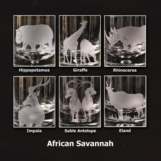Kevin's Crystal African Theme 7 oz Champagne Glasses (Set of 6)-Home/Giftware-African Savannah-Kevin's Fine Outdoor Gear & Apparel