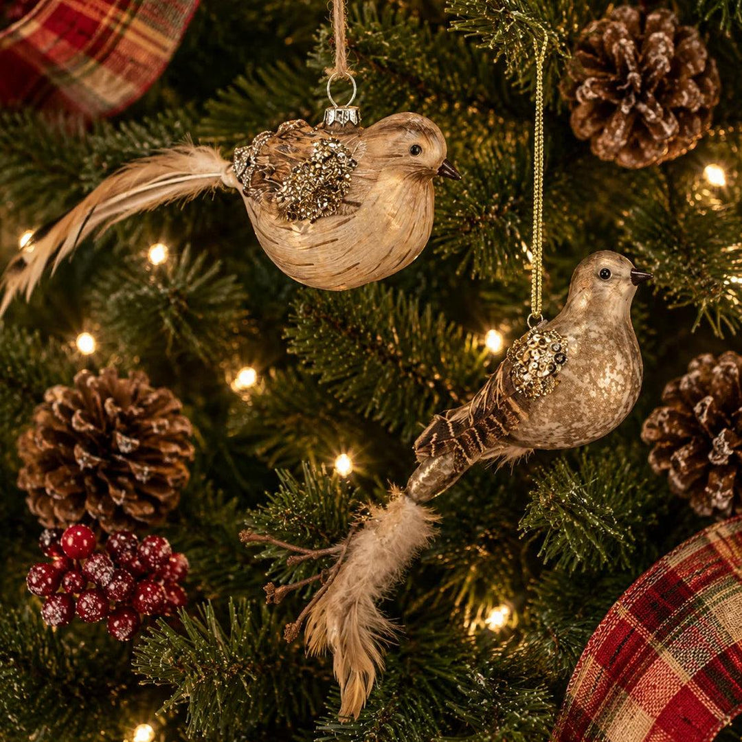 8" Glass W/ Feather Quail Ornament-Home/Giftware-Kevin's Fine Outdoor Gear & Apparel