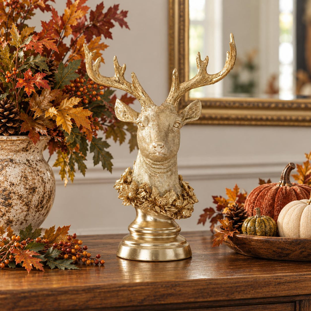 11.75" Gold Deer Bust on Pedestal Base-Home/Giftware-Kevin's Fine Outdoor Gear & Apparel