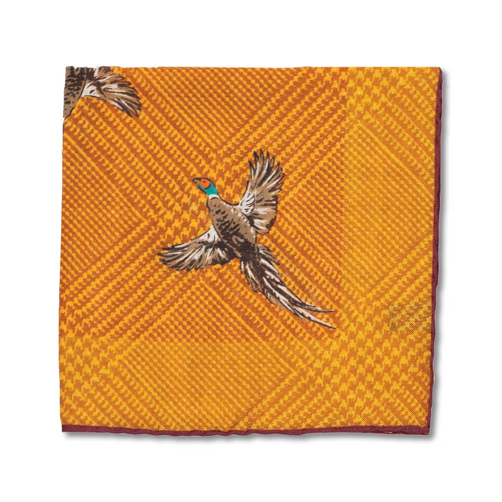 Kevin's Finest 100% Silk Pheasant Pocket Square-Men's Accessories-Mustard-Kevin's Fine Outdoor Gear & Apparel