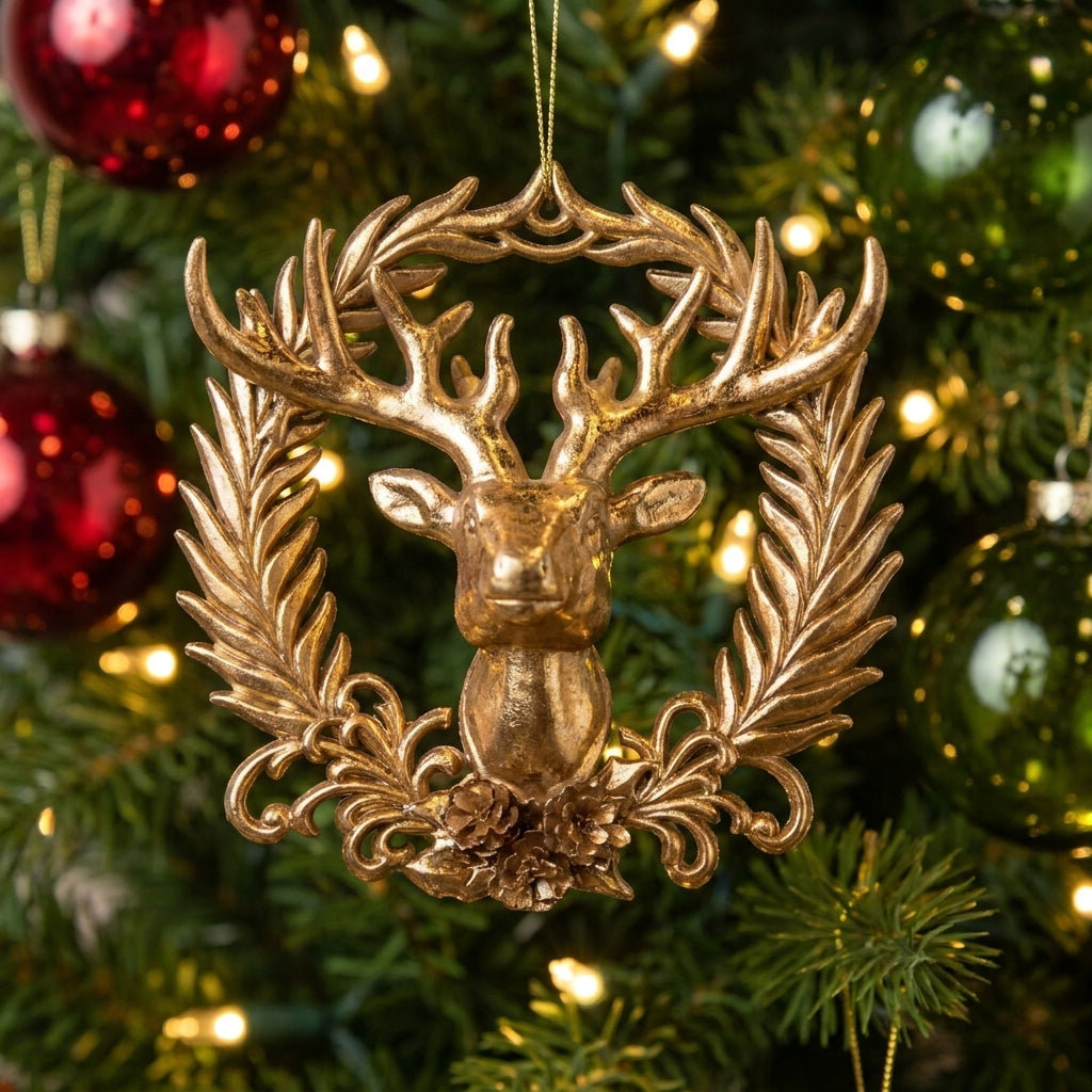 15 cm Hirsch mit Kranz-Emblem-Ornament