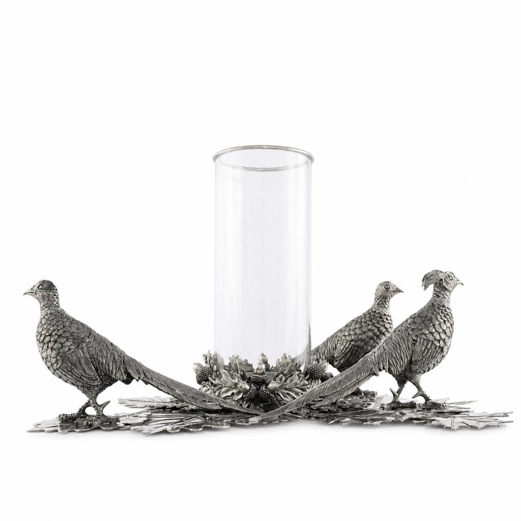 Pewter Pheasant Pillar Hurricane Centerpiece-Home/Giftware-Kevin's Fine Outdoor Gear & Apparel