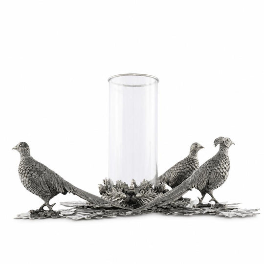 Pewter Pheasant Pillar Hurricane Centerpiece-Home/Giftware-Kevin's Fine Outdoor Gear & Apparel