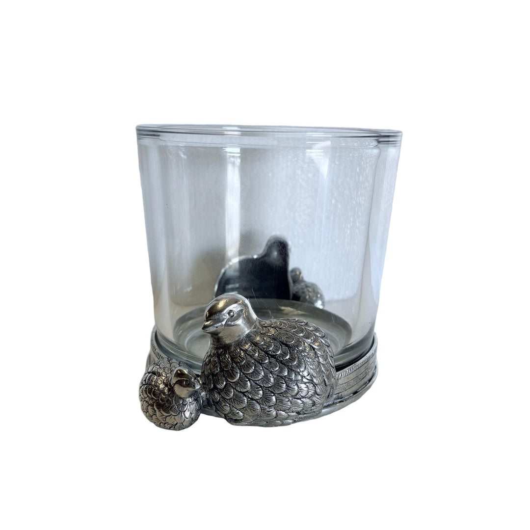 Italian Pewter and Glass Candle Holder with 2 Quails-Home/Giftware-Kevin's Fine Outdoor Gear & Apparel