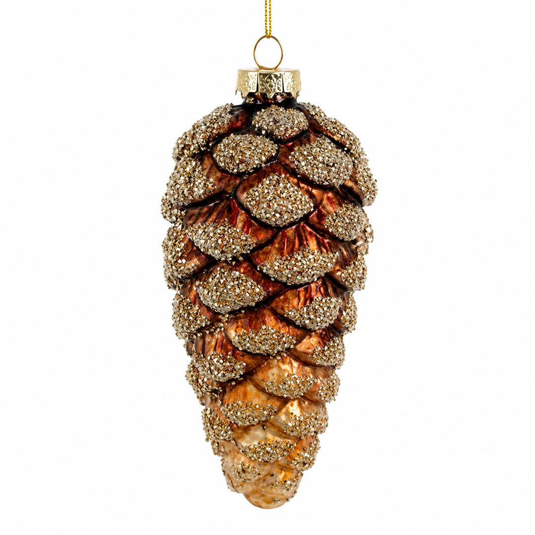 5" Glass Brown Gold Glitter Cone Ornament-Home/Giftware-Kevin's Fine Outdoor Gear & Apparel