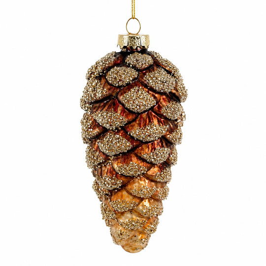 5" Glass Brown Gold Glitter Cone Ornament-Home/Giftware-Kevin's Fine Outdoor Gear & Apparel