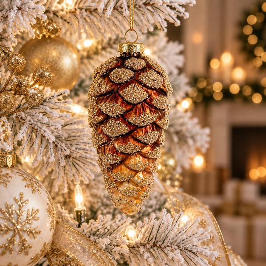 5" Glass Brown Gold Glitter Cone Ornament-Home/Giftware-Kevin's Fine Outdoor Gear & Apparel
