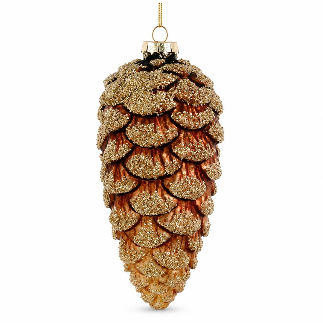 6" Glass Brown Gold Glitter Cone Ornament-Home/Giftware-Kevin's Fine Outdoor Gear & Apparel