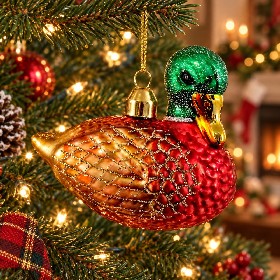 3" Glass Duck with Gold Glitter Ornament-Home/Giftware-Kevin's Fine Outdoor Gear & Apparel