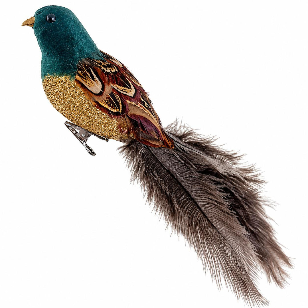 12" Feather Bird with Gold Glitter and Ostrich Tail Ornament-Home/Giftware-Kevin's Fine Outdoor Gear & Apparel
