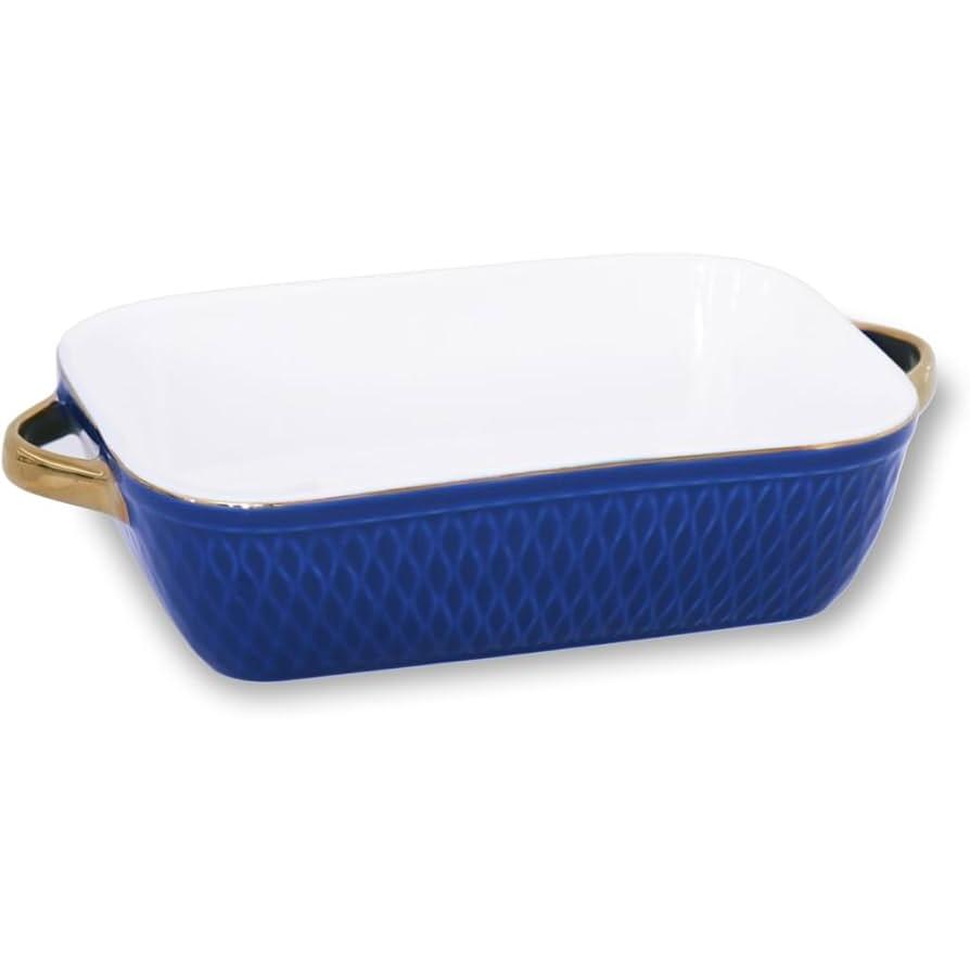 Beatriz Ball Ceramic Small Rectangular Baker with Gold Handles-Home/Giftware-Blue & Gold-Kevin's Fine Outdoor Gear & Apparel