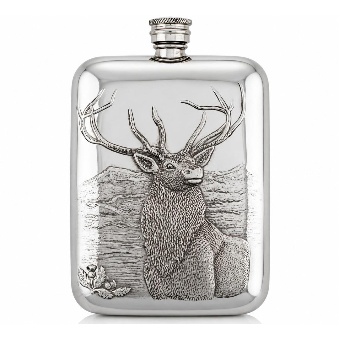 English Pewter Flask w/ Stag Scene-Home/Giftware-Kevin's Fine Outdoor Gear & Apparel