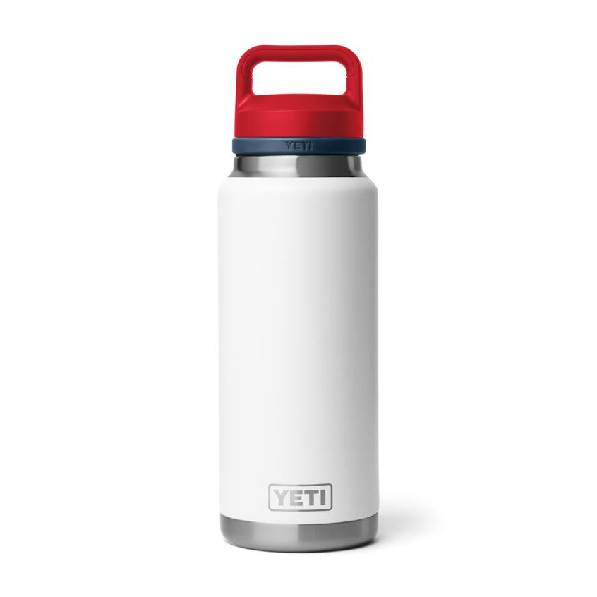 YETI Rambler 36 oz Bottle with Bottle Chug Cap-Hunting/Outdoors-White/Navy/Rescue Red-Kevin's Fine Outdoor Gear & Apparel