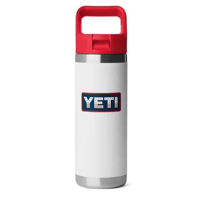 YETI 18 oz Rambler Water Bottle with Color-Matched Straw Cap-Hunting/Outdoors-White/Rescue Red Badge-Kevin's Fine Outdoor Gear & Apparel