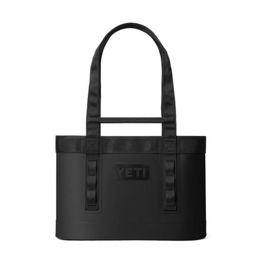 Black YETI Camino 18L waterproof tote bag with sturdy handles, zippered top, and durable, easy-to-clean construction.
