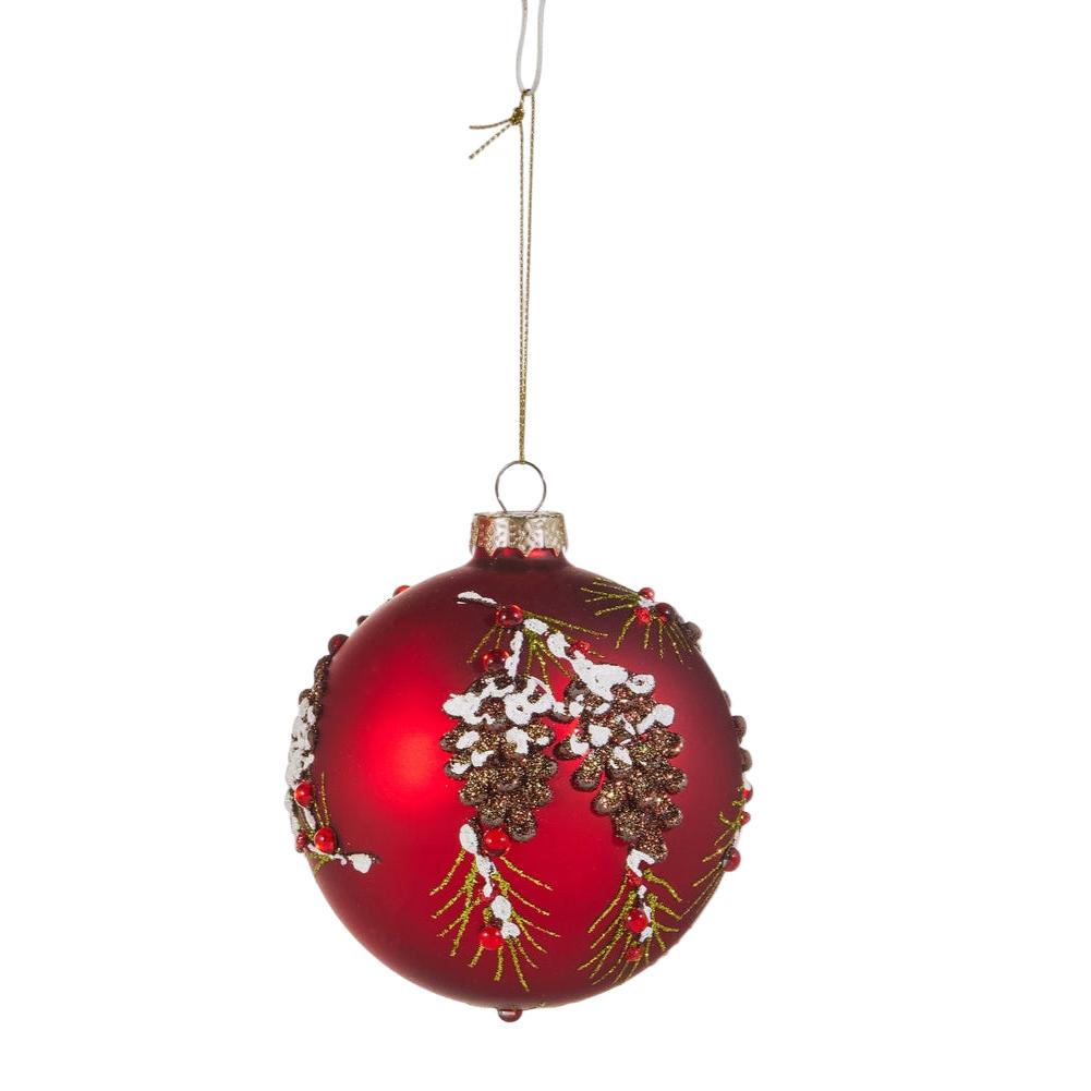 4" Pinecone Embellished Red Ornament-Home/Giftware-Round-Kevin's Fine Outdoor Gear & Apparel