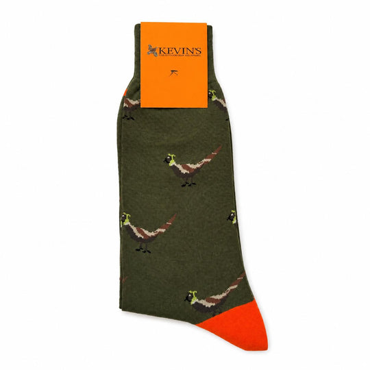 Kevin's Finest Men's Upland Themed Socks-Men's Footwear-Olive/Pheasant-Kevin's Fine Outdoor Gear & Apparel