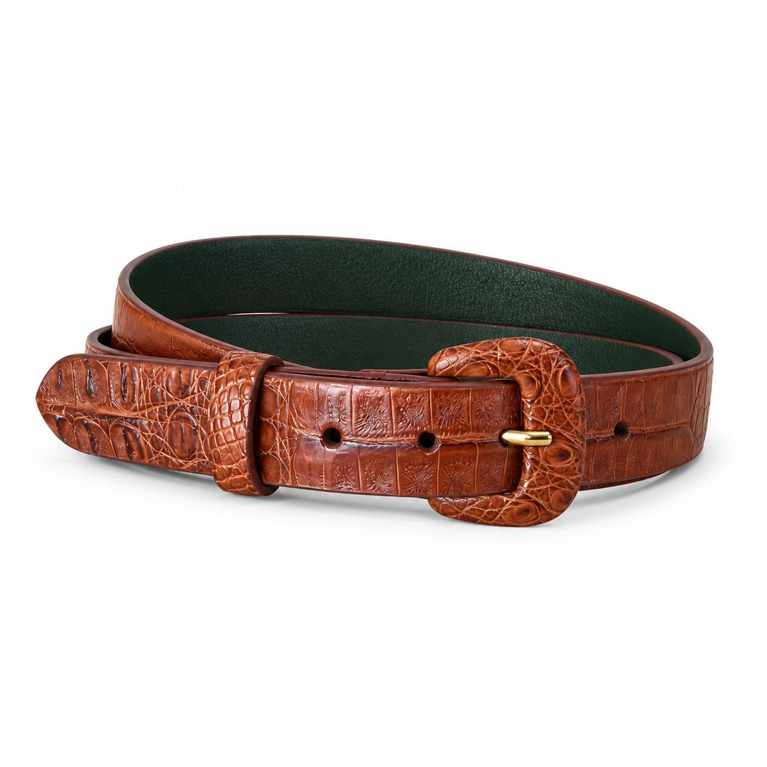 Women's Caiman Crocodile Belt with Covered Buckle