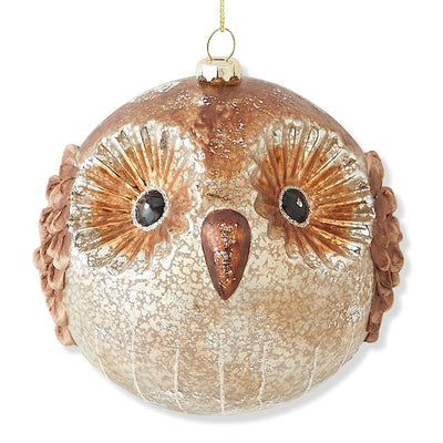 5" Round Antique Mercury Glass Owl Ornament