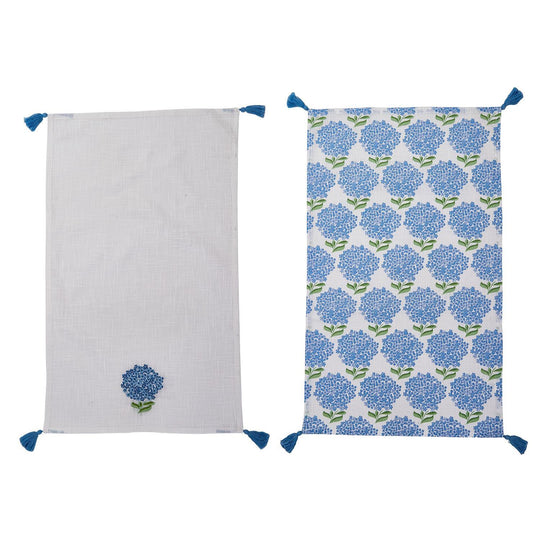 Hydrangea Dish Towels with Decorative Tassels (Set of 2)-Home/Giftware-Kevin's Fine Outdoor Gear & Apparel