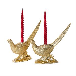 Golden Pheasant Taper Candle Holders (Set of 2)