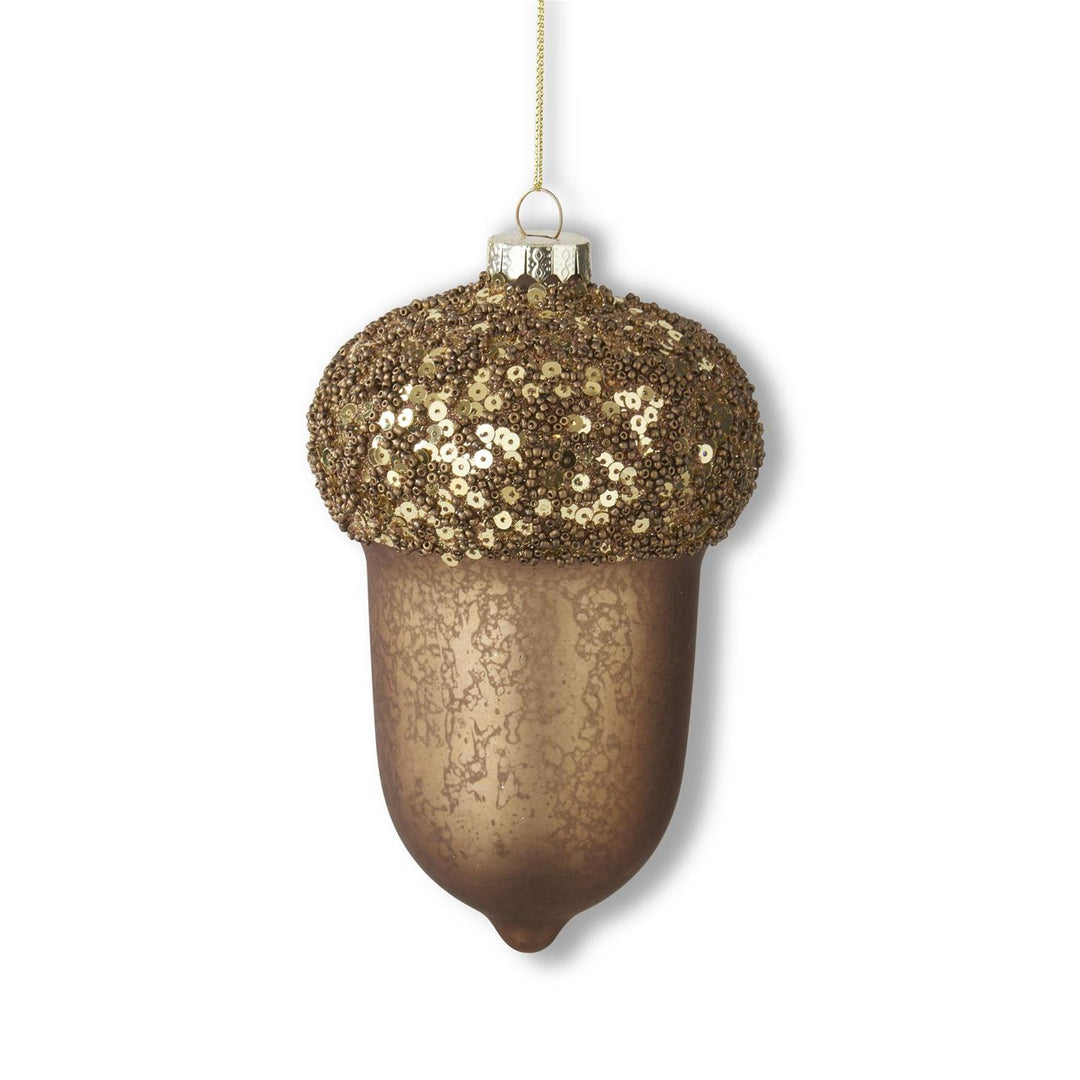 Mercury Glass Acorn Ornament with Glittered Beaded Top-Home/Giftware-Brown-6.5"-Kevin's Fine Outdoor Gear & Apparel