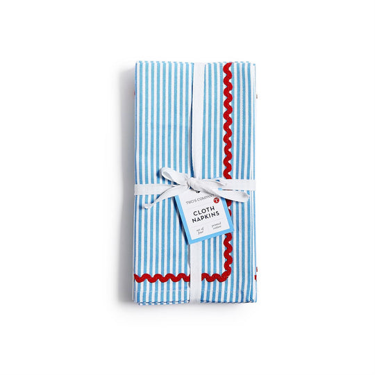 Blue Stripe w/ Red Ric Rac Trim Cloth Dinner Napkins (Set of 4)-Home/Giftware-Kevin's Fine Outdoor Gear & Apparel