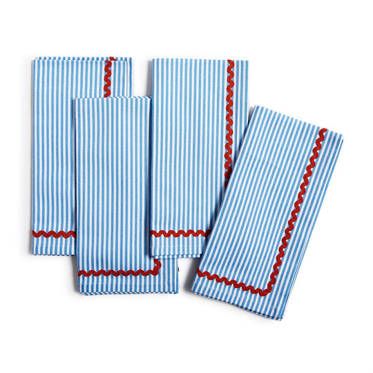 Blue Stripe w/ Red Ric Rac Trim Cloth Dinner Napkins (Set of 4)-Home/Giftware-Kevin's Fine Outdoor Gear & Apparel