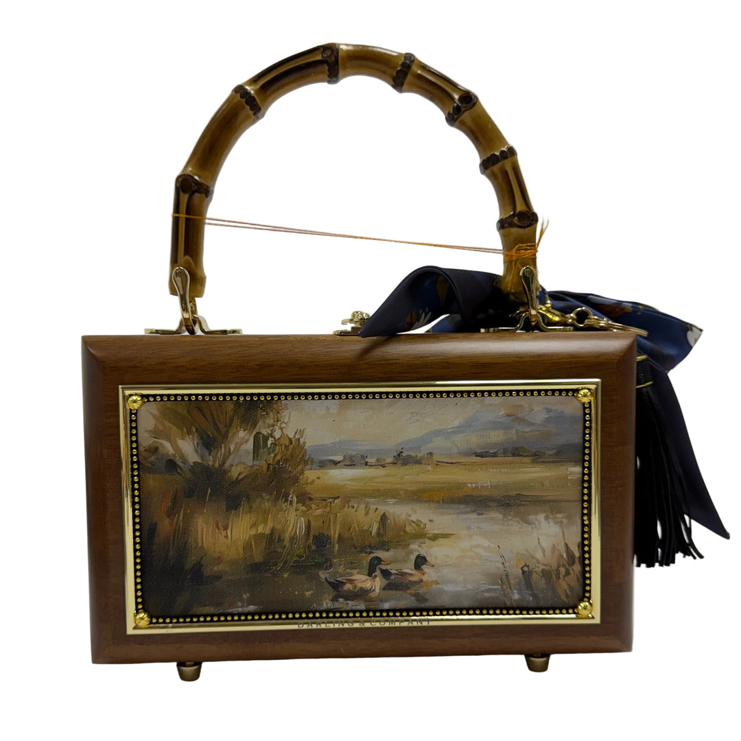 Walnut Duck Scene Handbag w/ Bamboo Handles-Women's Accessories-Kevin's Fine Outdoor Gear & Apparel