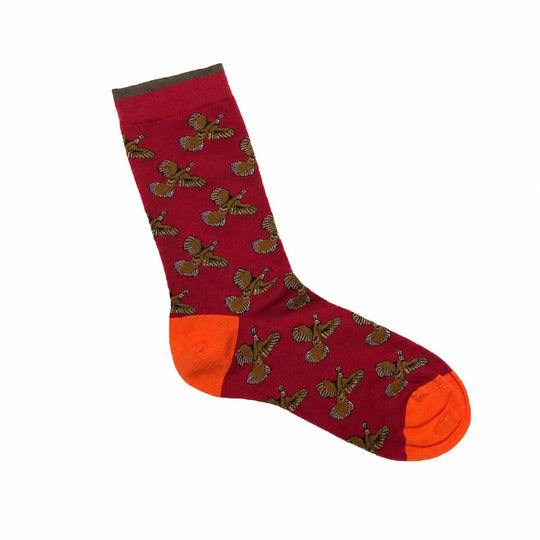 Kevin's Finest Ladies Upland Themed Socks-Women's Footwear-Deep Red/Quail-Kevin's Fine Outdoor Gear & Apparel