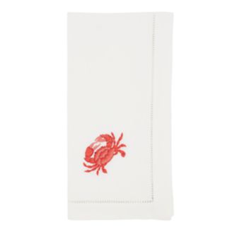 Embroidered Cotton Hemstitch Napkins 20"-Home/Giftware-White-Red Crab-Kevin's Fine Outdoor Gear & Apparel