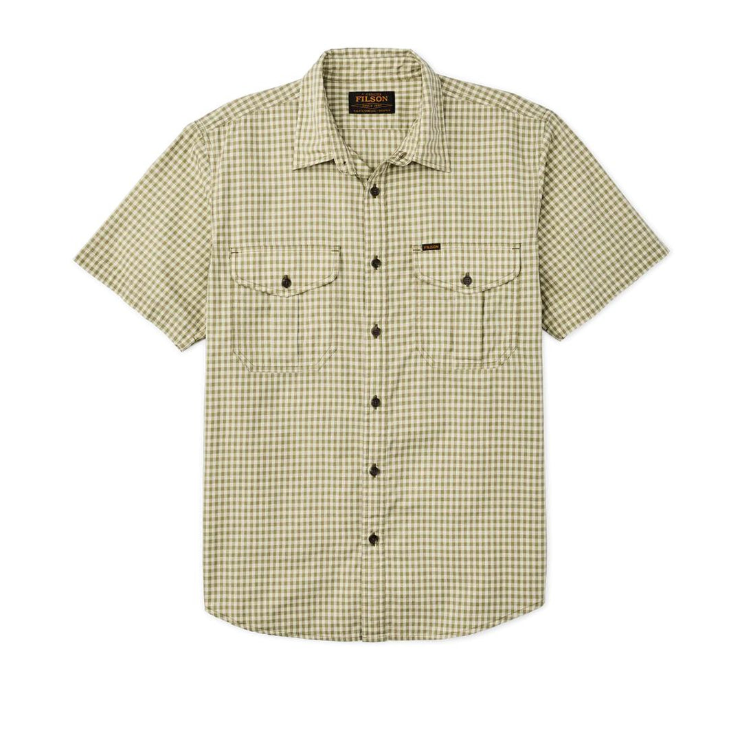 Filson Men's Washed Short Sleeve Feather Cloth Shirt-Men's Clothing-Green/Ivory Gingham-M-Kevin's Fine Outdoor Gear & Apparel