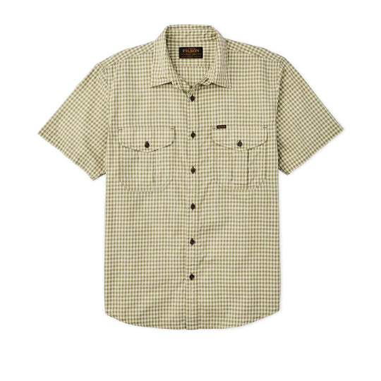 Filson Men's Washed Short Sleeve Feather Cloth Shirt-Men's Clothing-Green/Ivory Gingham-M-Kevin's Fine Outdoor Gear & Apparel
