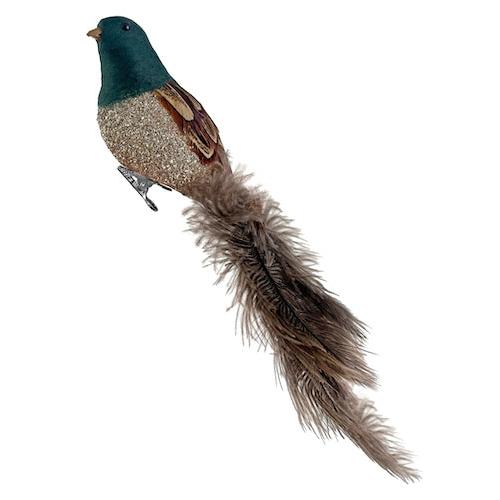 12" Feather Bird with Green Head and Ostrich Tail Ornament-Home/Giftware-Kevin's Fine Outdoor Gear & Apparel