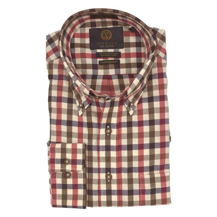 Viyella Plaid Button Down Long Sleeve Sport Shirt-Men's Clothing-Cream-S-Kevin's Fine Outdoor Gear & Apparel