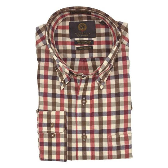 Viyella Plaid Button Down Long Sleeve Sport Shirt-Men's Clothing-Cream-S-Kevin's Fine Outdoor Gear & Apparel