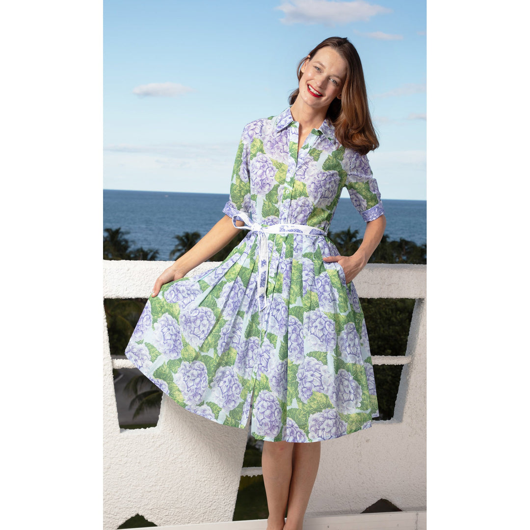 Dizzy Lizzie Hydrangea Cotton Voile Dress-Women's Clothing-Lilac Green-XS-Kevin's Fine Outdoor Gear & Apparel